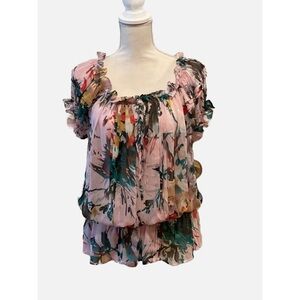 Vintage THX gorgeous on or off shoulder floral short sleeved blouse size large